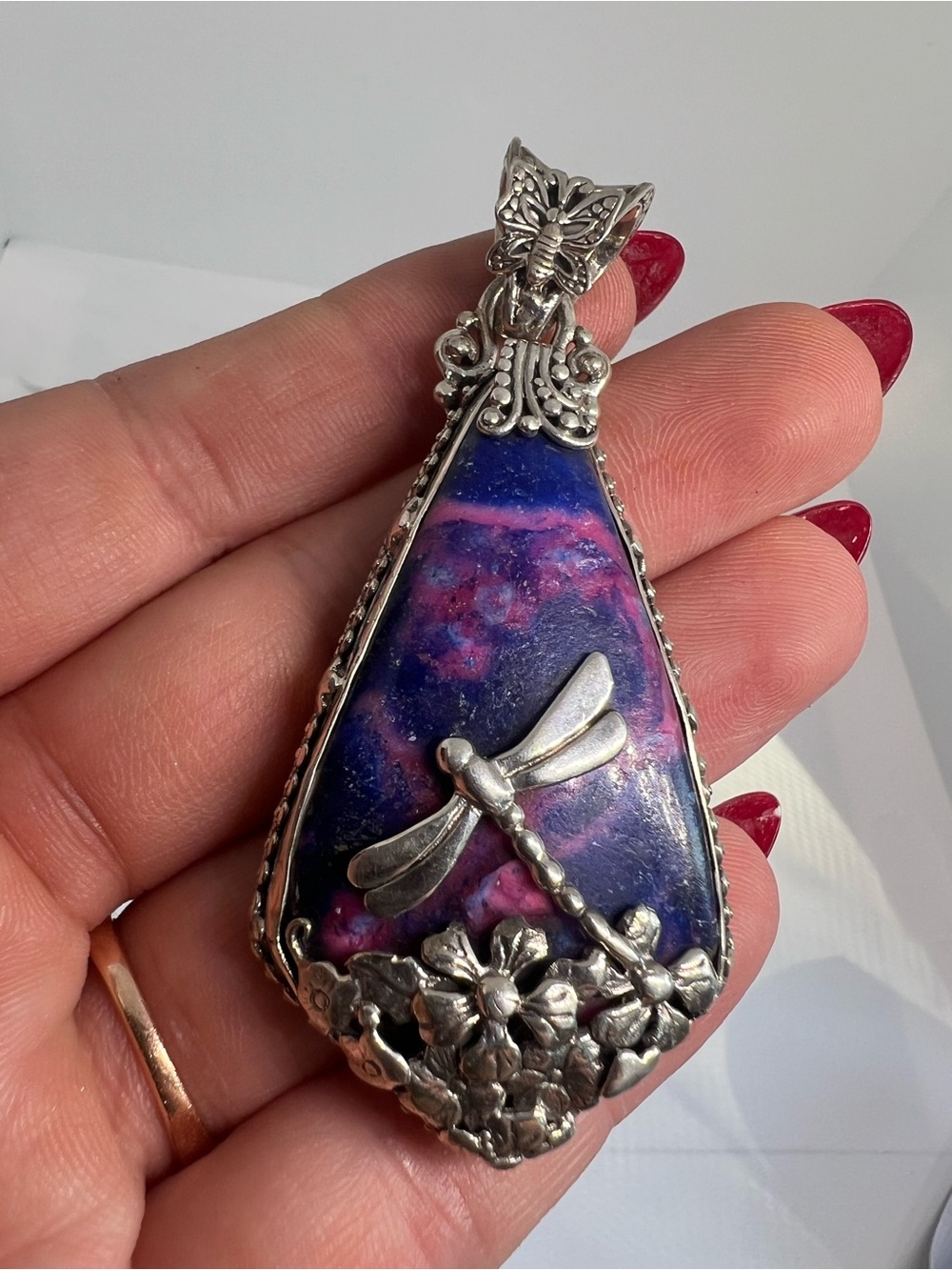 SARDA Dragonfly Teardrop STerling silver Pendant Necklace in Purple